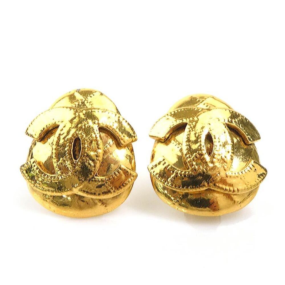 Chanel earrings, Coco Mark design, metal, gold, women's, e62234k